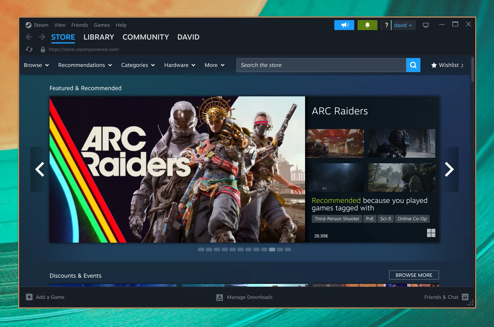 Steam يعرض متجر ألعابه على Omarchy